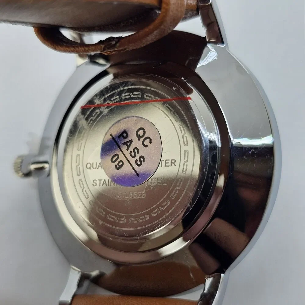 Men's Watch Minimalist 40MM Gray Case Blue Dial Date Light‎ Brown Leather Straps